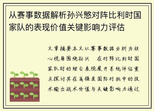 从赛事数据解析孙兴慜对阵比利时国家队的表现价值关键影响力评估